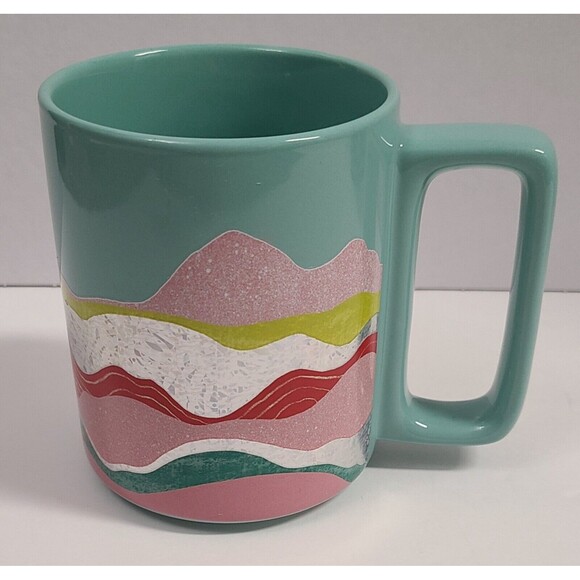 Starbucks 12 fl oz Ceramic Coffee Mug Teal Pink Red Green Wave Silver Foil - Picture 2 of 6